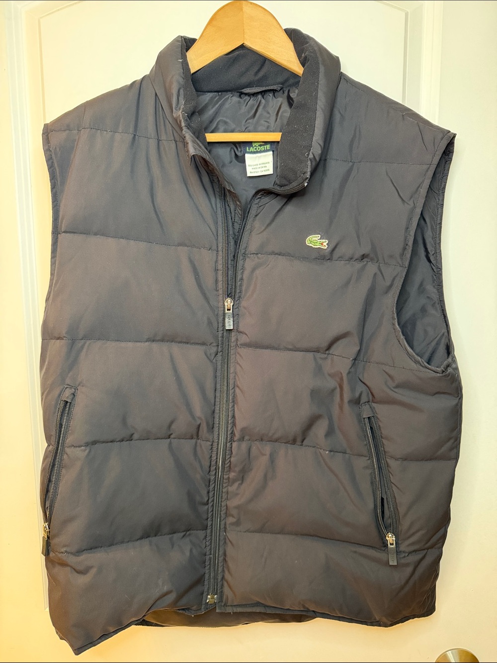 Vintage Lacoste Men's Quilted Puffer Vest in Black, size L